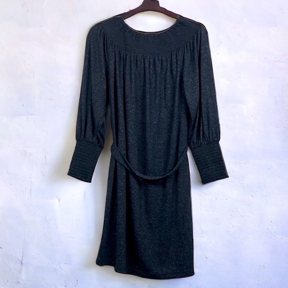 NWT Smoky Blue poly/linen blend LOFT smocked dress long sleeve XS - Picture 8 of 11